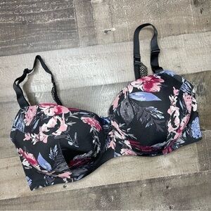 Cacique Black Floral Lightly Lined Balconette size 40F